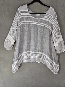 Sartoria Saracena camicia donna grande lino grigio a righe asimmetrica Lagenlook - Foto 1 di 8