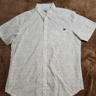 Camisa Ascend Para Hombre Grande Abotonada Manga Corta Blanca Azul Geo Estampado Bajo Pro Foto 1 de 4