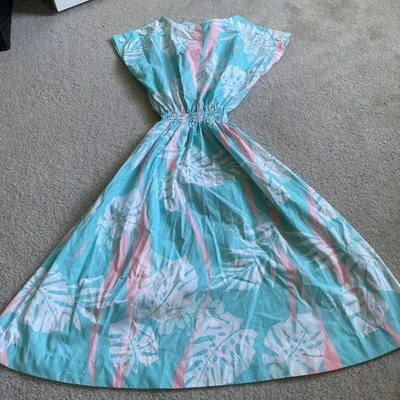 Vintage KOLE KOLE Hawaiian Dress Blue White Floral Size 9/10 Tropical Hawaii USA - Image 1 of 4