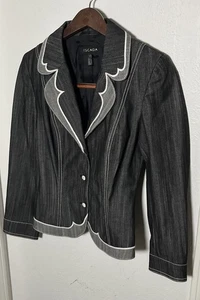 Chaqueta Blazer Para Mujer Escada Gris Algodón Denim Blanco Botones Talla 34 Dinero Antiguo - Imagen 1 de 12