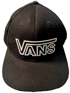 GORRA DE BÉISBOL PARA HOMBRE: Vans Flat Bill ajustada negra elevada blanca logotipo patín talla única - Imagen 1 de 9