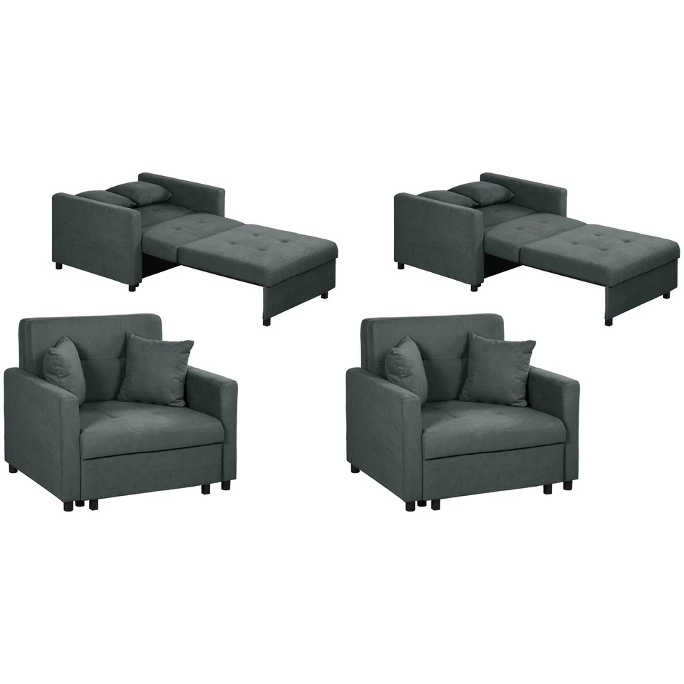 HOMCOM Poltrona Letto Singolo con 2 Cuscini e Spazio Portaoggetti - Immagine 1 di 1