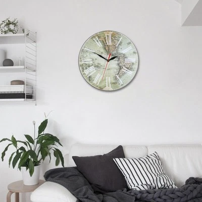 Old World 12" Wall Clock Non Ticking for Classroom Office Kitchen Wood Base Easy - Image 1 of 4