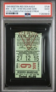 1949 Red Sox PSA Ticket Ted Williams Hit 84 Consecutive GM On Base Record 8/6⚾️ - Picture 1 of 6