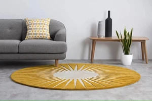 Vaserely - Mustard Shade Hand Tufted 100% Wool Soft Area Rug Carpet - Picture 1 of 11