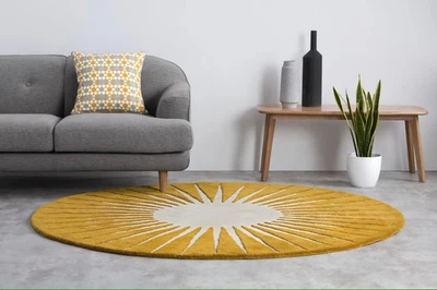 Vaserely - Mustard Shade Hand Tufted 100% Wool Soft Area Rug Carpet - Image 1 of 4