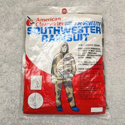 New American Clearwater Southwester Rainsuit 2-pcs Vinelite PVC Camo Size Medium - Image 1 of 4