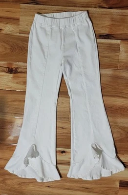 Pantalones para mujer Umgee talla pequeña blancos boutique elásticos acampanados volantes declaración  Foto 1 de 4