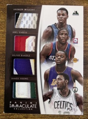 Parche cuádruple Immaculate Joel Embiid Wiggins Randle Young Rookie 2014-15 RC #05/10 Foto 1 de 2