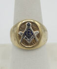 14K Yellow & White Two Tone Gold Diamond & Sapphire Masonic Ring Sz8.25 D9738