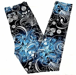 NWT Buttery SOFT Paisley Damask Floral Leggings One Size S M L Teal Flowers OS - Picture 1 of 3