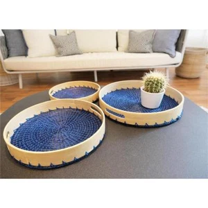 BOURGH 3er Bandeja Set Ägäis Bambú Y Seagrass, Azul Toques, Bandeja - Imagen 1 de 7