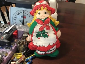 Vtg 1970s Stuffed Pillow Christmas Girl Doll Calico Handmade Plush Ornament - Picture 1 of 3