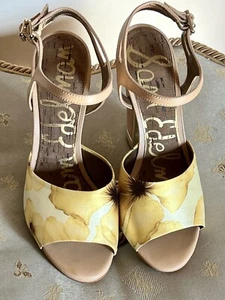 SAM EDELMAN Ankle Strap Size 6 Block Heel Sandals Floral colorful summer - Picture 1 of 6