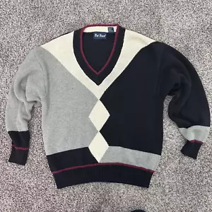 Vintage Par Four Sweater Mens L Color Block 90s Cosby Grandpa VNeck Retro Preppy - Picture 1 of 12