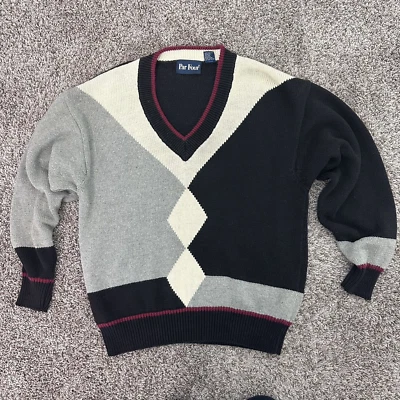 Vintage Par Four Sweater Mens L Color Block 90s Cosby Grandpa VNeck Retro Preppy - Image 1 of 4