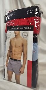 Tommy Hilfiger 3 Woven Boxers M Red Blue Navy Logo Print 100% Cotton SHIPS FREE!
