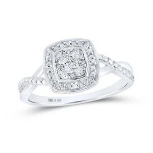 Sterling Silver Womens Round Diamond Square Ring .03 Cttw - Picture 1 of 2