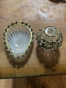 2 Piece Vintage Stylebuilt Perfume Bottle Ornate Gold & ,Trinket/ Jewelry Holder - Picture 1 of 12