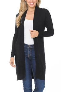Women's Classic Casual Solid Open Front Sweater Knit Long Length Cardigan - Picture 1 of 24
