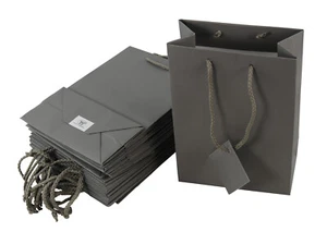 Steel Grey Drawstring Gift Bags with Tags for Shop, Wedding Favours (197x247mm) - Picture 1 of 7