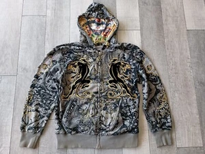 christian audigier panther hoodie casual stone skulls alley cat embroidery - Picture 1 of 11
