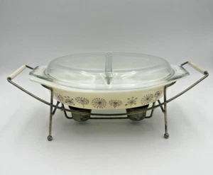 Pyrex Geteilt Auflaufform Deckel & Wärmer Wiege Pusteblume Duett 1 1/2 Quart Gold - Bild 1 von 5