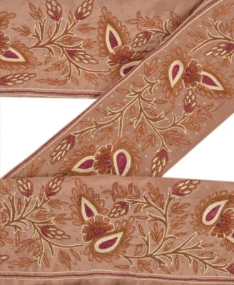 Sanskriti Vintage Saree Border Artesanato Bordado à Mão 1 Jarda Renda 2,5W Marrom - Imagem 1 de 4