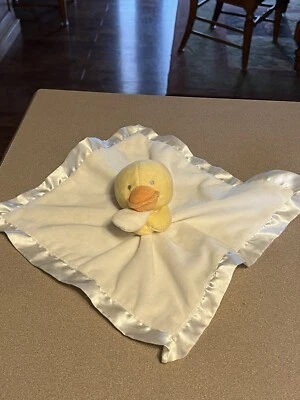 Carters Yellow hug Duck Chick Plush Baby Lovey off White Satin Security Blanket - Image 1 of 4