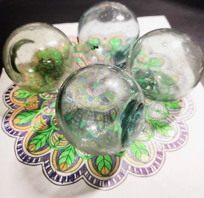 (4) FLOTADORES DE PESCA JAPONESES GRANDES DE VIDRIO SOPLADO VERDE 13" Foto 1 de 2