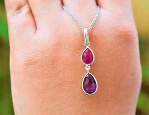 Lush African Amethyst, Ruby Gemstone 925 Sterling Silver Handmade Pendant S-40 - Picture 1 of 5