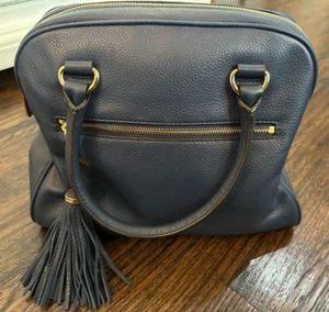 NWT MICHAEL KORS Knox Tassel Large Satchel Leather Handbag Crossbody NAVY Blue - Picture 1 of 4