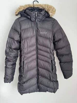Abrigo Marmot Montreal 700 Relleno Negro Abrigo con Capucha Chaqueta Larga Para Mujer S Foto 1 de 4