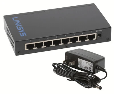 Linksys LGS108 8-port 1000Mbps Business Gigabit Desktop Switch w 5V Power Supply - Image 1 of 4