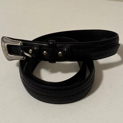 Cinturón Nocona Negro Cuero Genuino Talla 40 Tono Plateado Hardware Vaquero Occidental Foto 1 de 4