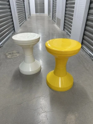 MCM Tam Tam Stools(2) 1968 Henry Masonnet Yellow/White Made In Denmark Original - Image 1 of 4
