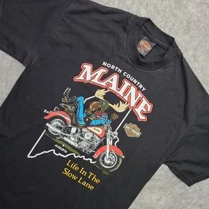 Vintage Harley Davidson T-Shirt Black MED Maine Moose Life Life In The Slow Lane - Picture 1 of 10