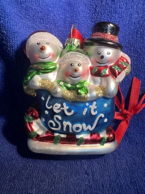 DE COLECCIÓN CHRISTOPHER RADKO VIDRIO SOPLADO ADORNO MUÑECO DE NIEVE FAMILIA DÉJALO NIEVE  Foto 1 de 4