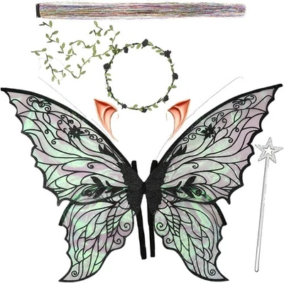 Fairy Wings for Adults and Girls，Fairy Costume Set with Floral Garland, Fairy Ha - Image 1 of 4