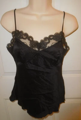 EUC! Trina Turk  Black  Stretch Silk Camisole Sz M Boutique Tank  Lace Trim - Image 1 of 4