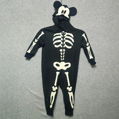 Disney Mickey Mouse Skeleton Costume Halloween Glow In The Dark Kids Size 3 XS - Image 1 of 4