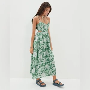 American Eagle Outfitters grün Sonnenuntergang Blumen ausgeschnitten Maxikleid Größe Medium - Bild 1 von 10