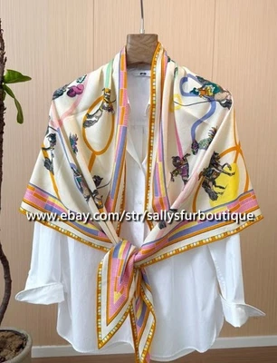 Sallys Cashmere & Silk Wrap Scarf Knight Print 2 Face Triangle Shawl 200* 95cm - Image 1 of 4