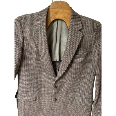 Harris Tweed 100% Scottish Wool Blazer Men's Size 46 Extra -Long Brown Check USA - Image 1 of 4
