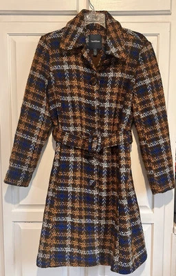 ModCloth Retro Car Coat Trench Size Small Belted Woven Long Jacket Overcoat 70s - Image 1 of 4