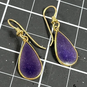 Laurel Burch lila Emaille Träne Tropfen Ohrhänger Ohrringe goldfarben - Bild 1 von 19