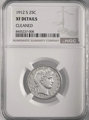 1912-S  25C BARBER SILVER QUARTER  NGC XF DETAILS "CLEANED"  #8405237-008 - Image 1 of 4