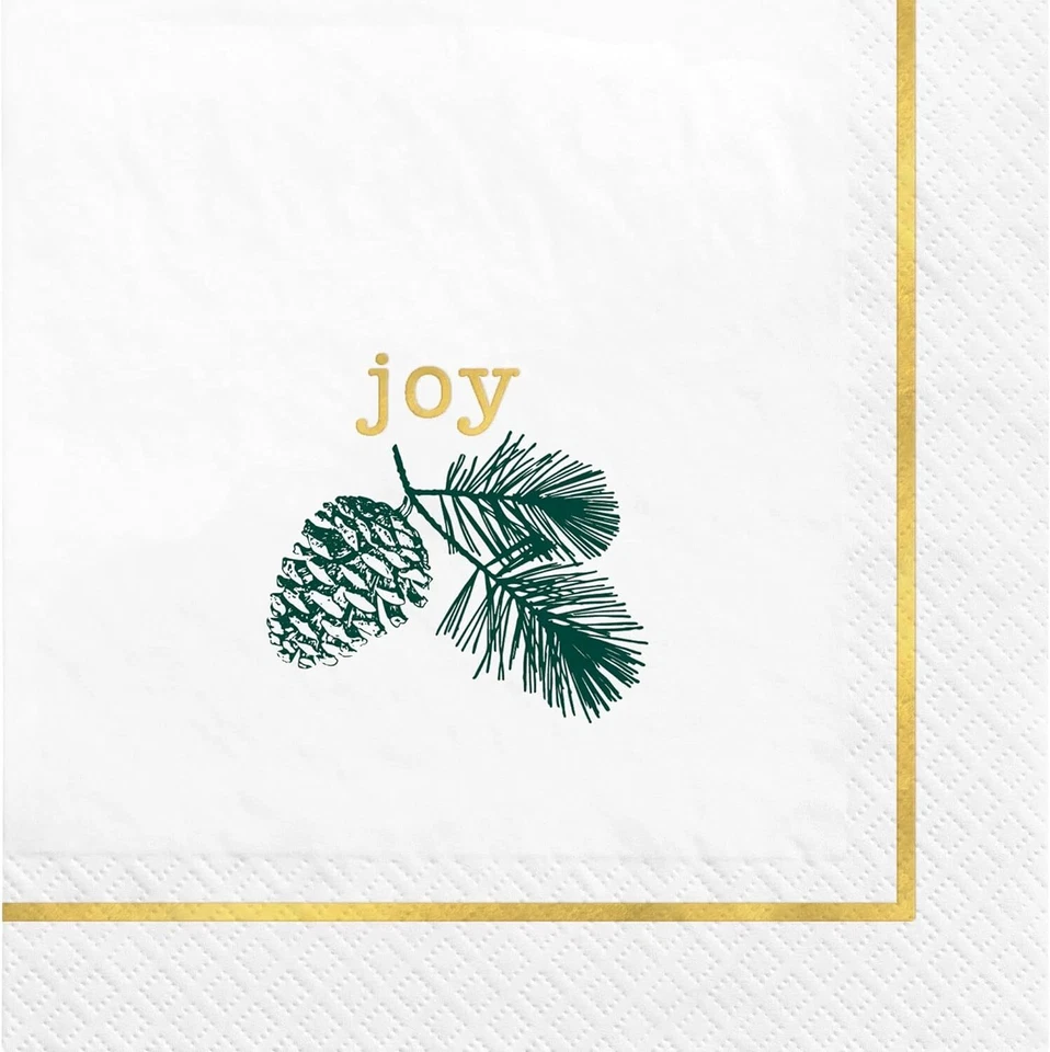 Calm & Bright Classic Holiday Green White Christmas Party Paper Beverage Napkins - Image 1 of 1
