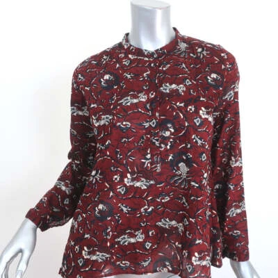 Blusa Isabel Marant Etoile Henley Amaria Borgoña Estampado Floral Algodón Talla 34 Foto 1 de 4