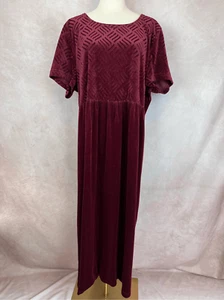 Vintage 1990s Plus Size Red Burgundy Velvet Dress - Picture 1 of 5